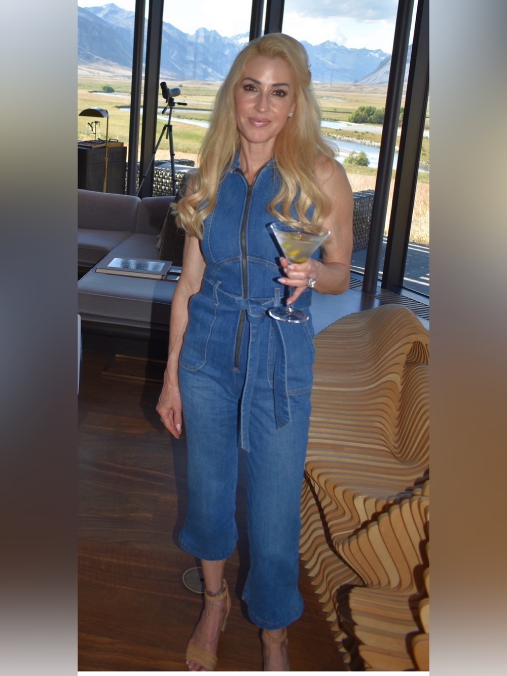 Alice + Olivia Sleeveless Denim Zip-Front Jumpsuit in Blue
